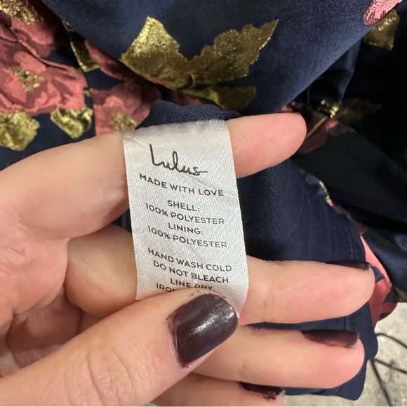 Lulus Pop the Bottle Navy Blue Floral Jacquard Ruffled Mini Dress medium - Picture 9 of 10